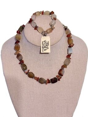 Vintage Multicolor Agate Bead Necklace and Bracelet Set